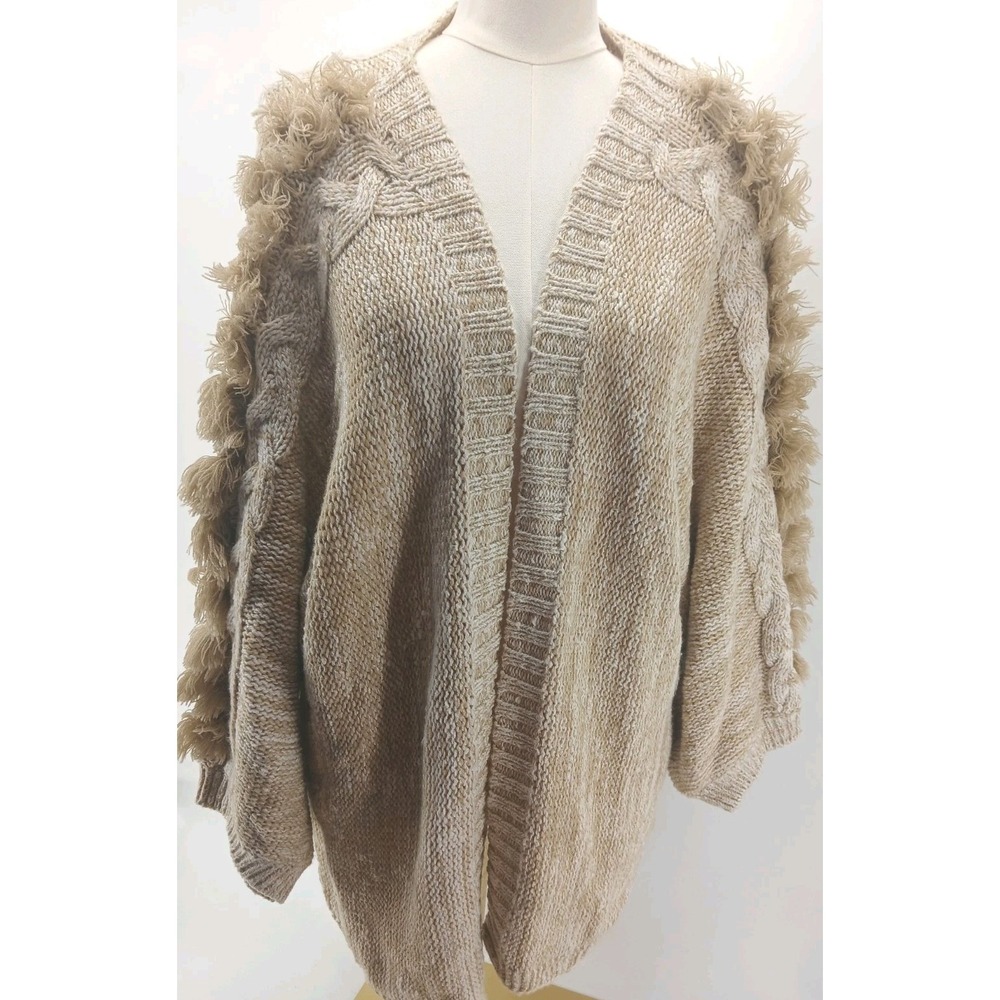 Anthropologie Cardigan Women Brown Braided Sleeve Preppy Boho Sweater Sz OZ